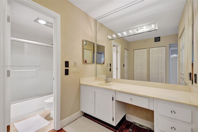 20225 NE 34th Ct Unit 1014, Aventura, FL 33180 - full bathroom with vanity, enclosed tub / shower combo, and wood finished floors