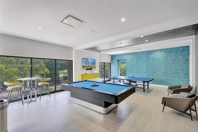 20225 NE 34th Ct Unit 1014, Aventura, FL 33180 - playroom with billiards, recessed lighting, light wood-type flooring, and wallpapered walls