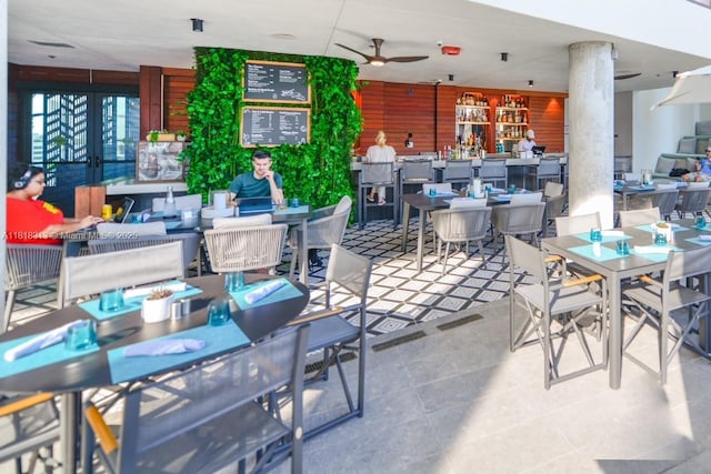 398 NE 5th St Unit 2407, Miami, FL 33132 - view of patio featuring outdoor dining area, ceiling fan, and outdoor lounge area