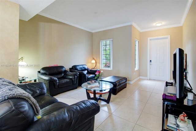 21025 NE 31st Ave, Aventura, FL 33180 - living room featuring ornamental molding and light tile patterned floors