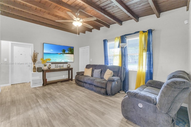 117 Ronald Rd, West Park, FL 33023 - living area with a wood ceiling with exposed beams, light wood-type flooring, and ceiling fan
