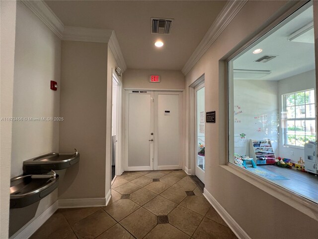 14745 SW 9th St Unit 3109, Pembroke Pines, FL 33027 - hallway with tile patterned flooring, ornamental molding, and recessed lighting