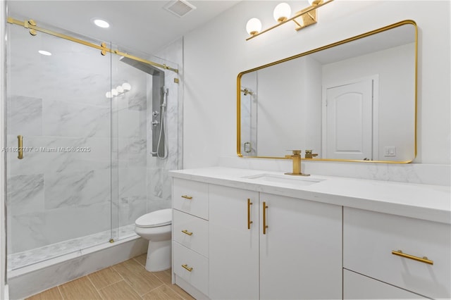 5401 Fillmore St, Hollywood, FL 33021 - bathroom with vanity, a marble finish shower, and recessed lighting