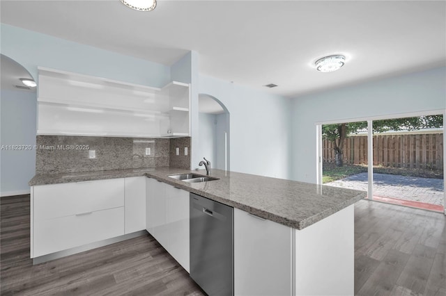 15452 SW 138th Ter, Miami, FL 33196 - kitchen featuring dishwasher, arched walkways, modern cabinets, white cabinetry, and open shelves