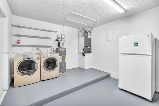 2035 SW 15th Ct, Deerfield Beach, FL 33442 - washroom featuring water heater, washing machine and clothes dryer, attic access, a textured ceiling, and heating unit