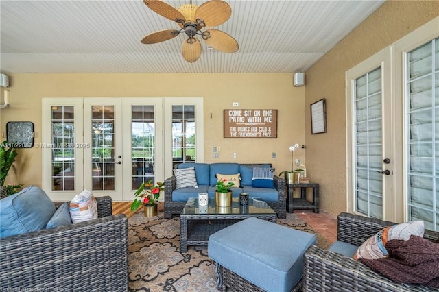 3859 Enchanted Oaks Ln, Sebring, FL 33875 - living room with french doors and ceiling fan