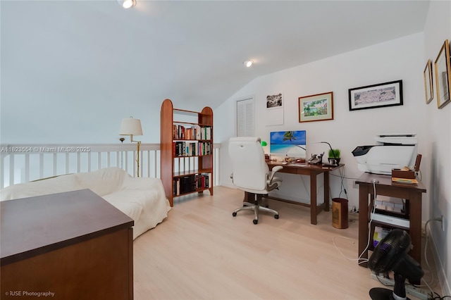 6670 SW 69th Ln, South Miami, FL 33143 - office area with light wood-type flooring and lofted ceiling