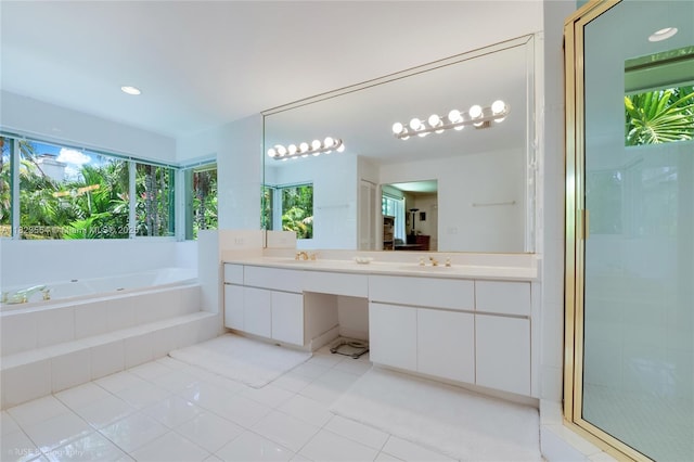 6670 SW 69th Ln, South Miami, FL 33143 - full bath with vanity, tile patterned flooring, a bath, and a shower with shower door