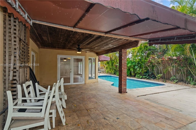 12540 SW 31st St, Miami, FL 33175 - view of pool with french doors, a ceiling fan, and a patio area