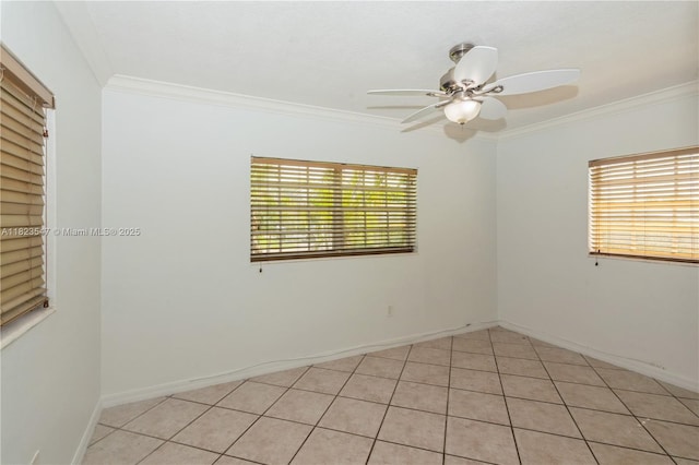 12540 SW 31st St, Miami, FL 33175 - empty room with a ceiling fan, crown molding, and light tile patterned flooring