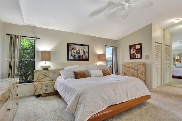 1180 NW 100th Way, Plantation, FL 33322 - bedroom featuring light colored carpet, vaulted ceiling, a ceiling fan, and a closet