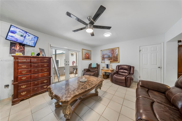 359 E 19th St, Hialeah, FL 33010 - living room with a ceiling fan, light tile patterned floors, and french doors