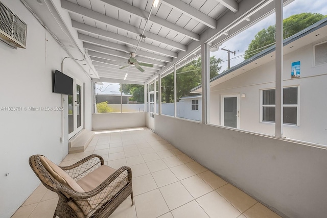 359 E 19th St, Hialeah, FL 33010 - unfurnished sunroom with a ceiling fan and beamed ceiling