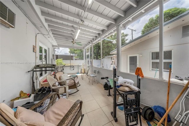 359 E 19th St, Hialeah, FL 33010 - sunroom / solarium featuring a ceiling fan and beam ceiling