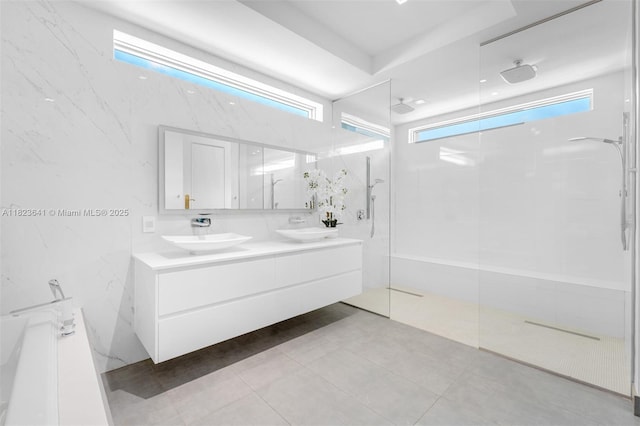 10620 SW 74th Ave, Pinecrest, FL 33156 - bathroom with double vanity, walk in shower, and tile patterned flooring