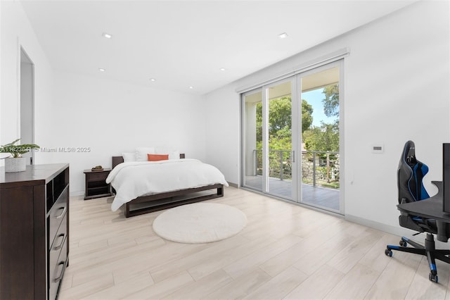 10620 SW 74th Ave, Pinecrest, FL 33156 - bedroom with access to exterior, light wood-style flooring, an office area, and recessed lighting