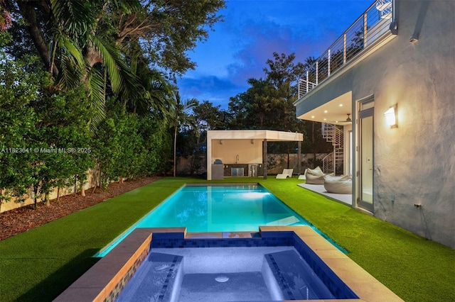 10620 SW 74th Ave, Pinecrest, FL 33156 - view of pool featuring a lawn, a pool with connected hot tub, and a patio