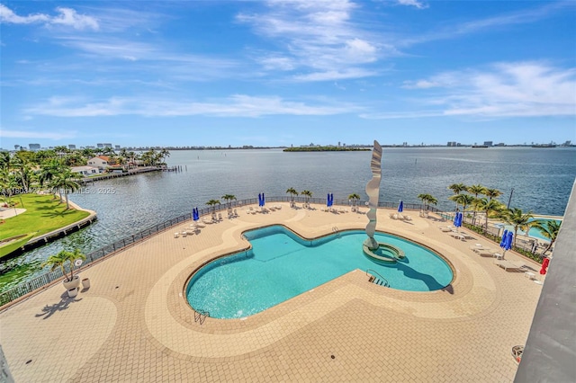 1800 NE 114th St Unit 604, Miami, FL 33181 - community pool featuring a water view and a patio