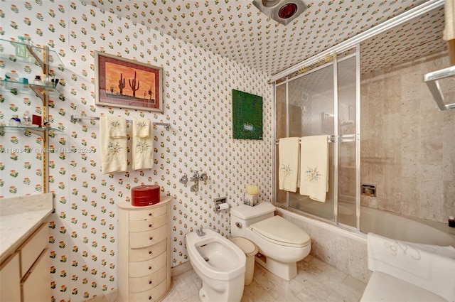 1800 NE 114th St Unit 604, Miami, FL 33181 - bathroom featuring tiled shower / bath, a bidet, vanity, and wallpapered walls