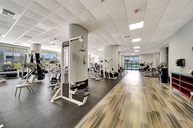 1800 NE 114th St Unit 604, Miami, FL 33181 - exercise room with healthy amount of natural light and a drop ceiling