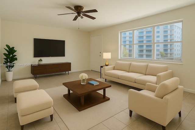 3923 NE 166th St Unit N208, North Miami Beach, FL 33160 - living room with a ceiling fan and light tile patterned floors