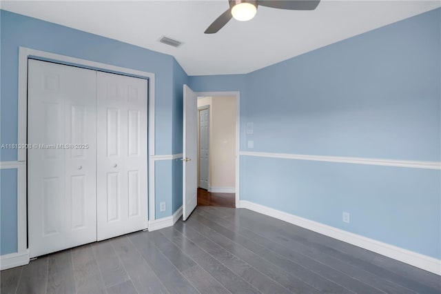 1020 NW 184th Ter, Pembroke Pines, FL 33029 - unfurnished bedroom featuring a closet, wood finished floors, and ceiling fan