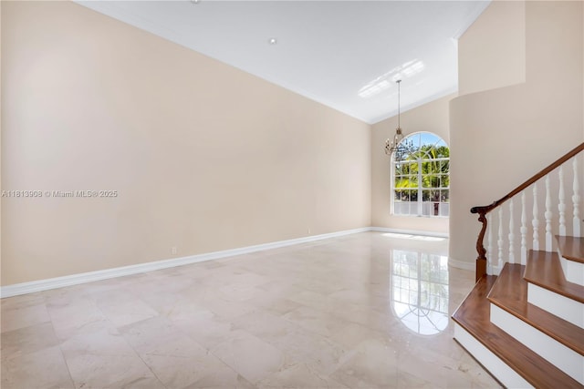1020 NW 184th Ter, Pembroke Pines, FL 33029 - unfurnished room with a chandelier, stairs, and vaulted ceiling