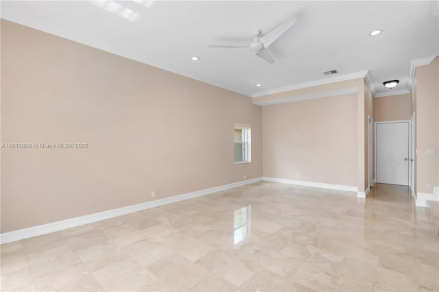 1020 NW 184th Ter, Pembroke Pines, FL 33029 - spare room featuring ornamental molding, a ceiling fan, and recessed lighting