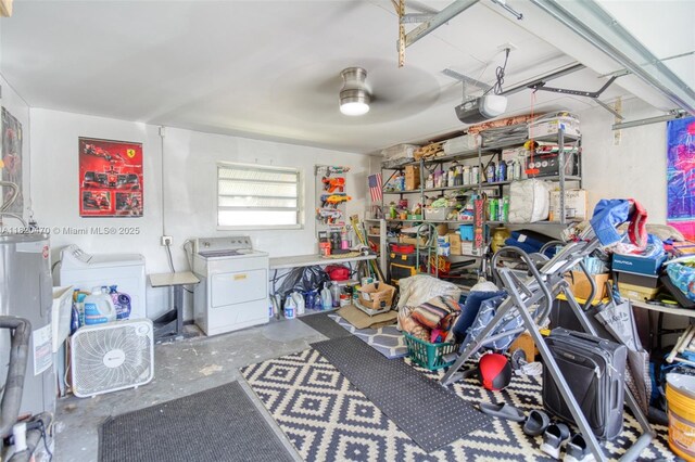 6530 NW 29th St, Sunrise, FL 33313 - garage featuring electric water heater, a garage door opener, and washer and clothes dryer
