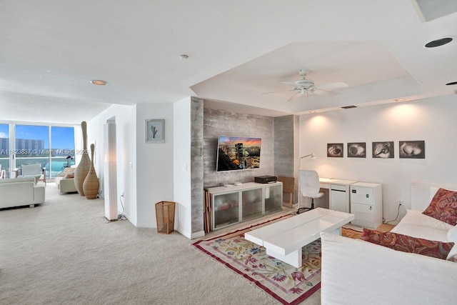16400 Collins Ave Unit 544, Sunny Isles Beach, FL 33160 - living area with light carpet, a ceiling fan, and recessed lighting