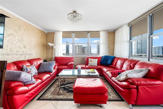 250 174th St Unit 1704, Sunny Isles Beach, FL 33160 - living room with tile patterned floors and ornamental molding