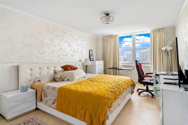 250 174th St Unit 1704, Sunny Isles Beach, FL 33160 - bedroom with light tile patterned floors, crown molding, and an office area