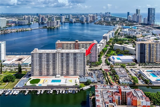 250 174th St Unit 1704, Sunny Isles Beach, FL 33160 - drone / aerial view of skyline and a nearby body of water
