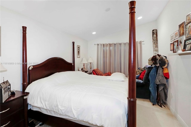 1585 SE 20th Rd, Homestead, FL 33035 - bedroom with light carpet, lofted ceiling, and recessed lighting