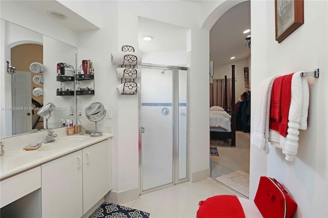 1585 SE 20th Rd, Homestead, FL 33035 - full bathroom with vanity, a stall shower, tile patterned floors, and recessed lighting