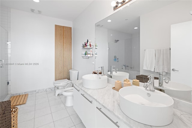888 Biscayne Blvd Unit 4801, Miami, FL 33132 - full bath with a bidet, a tile shower, double vanity, recessed lighting, and tile patterned flooring
