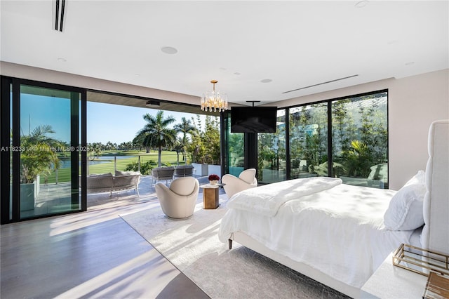 450 W 62nd St, Miami Beach, FL 33140 - bedroom with a chandelier, wood finished floors, and access to exterior