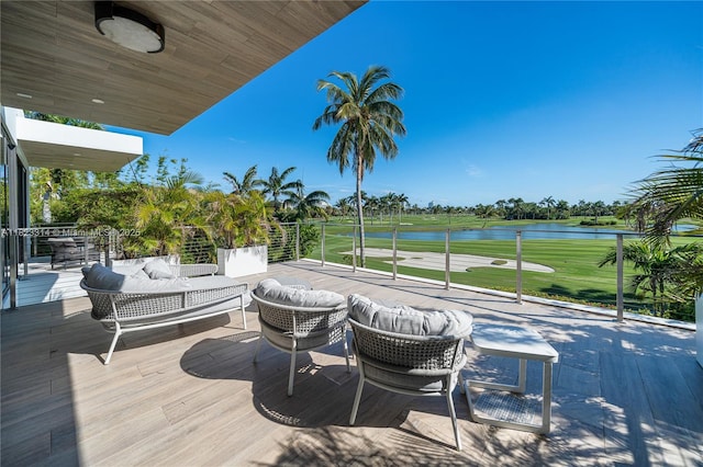 450 W 62nd St, Miami Beach, FL 33140 - wooden terrace with view of golf course, a water view, and outdoor lounge area