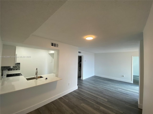 11800 SW 18th St Unit 527-4, Miami, FL 33175 - kitchen featuring dark wood-type flooring, backsplash, a peninsula, and light countertops