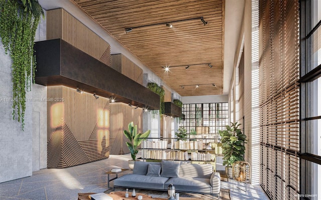 159 NE 6th St Unit 3104, Miami, FL 33132 - common area featuring wood ceiling and a high ceiling
