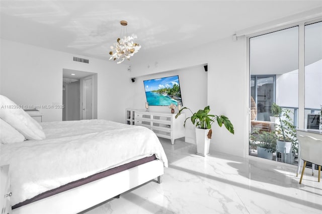 333 Las Olas Way Unit 804, Fort Lauderdale, FL 33301 - bedroom featuring a chandelier and marble finish floors