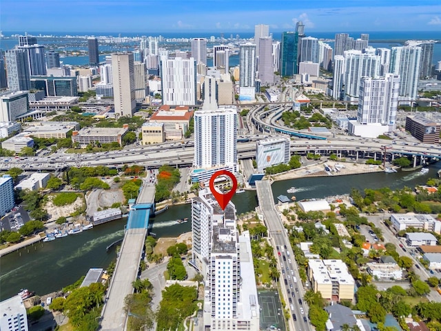 10 SW S River Dr Unit Phi03, Miami, FL 33130 - aerial view of property's location featuring a large body of water and nearby urban area