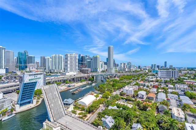 10 SW S River Dr Unit Phi03, Miami, FL 33130 - drone / aerial view of skyline, a large body of water, and a notable bridge