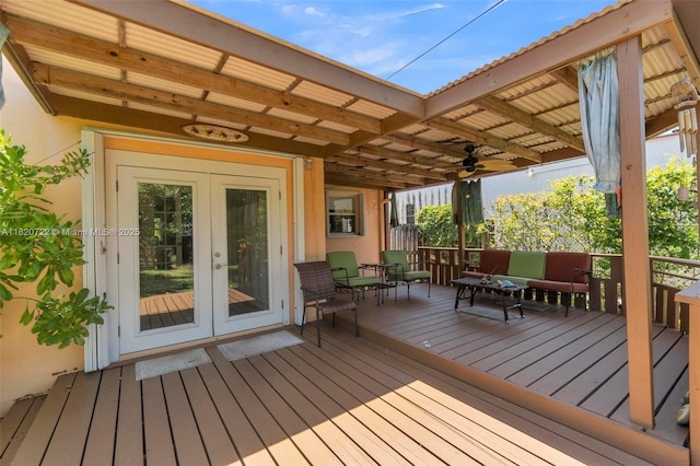 1521 Funston St, Hollywood, FL 33020 - wooden terrace with french doors and ceiling fan