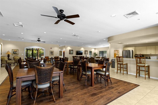 1051 Winding Pinces Cir Unit 203, Cape Coral, FL 33909 - dining space with light tile patterned floors, ceiling fan, and recessed lighting