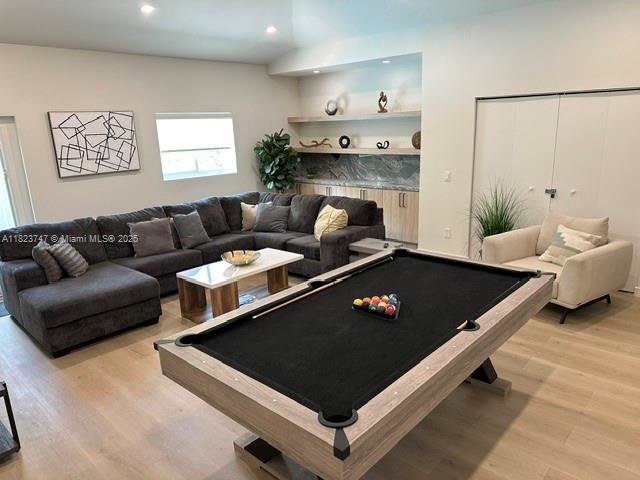 11530 NE 7th Ave, Biscayne Park, FL 33161 - game room with light wood-style flooring, recessed lighting, and pool table