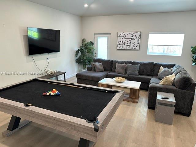 11530 NE 7th Ave, Biscayne Park, FL 33161 - playroom featuring plenty of natural light, light wood-style floors, billiards table, and recessed lighting