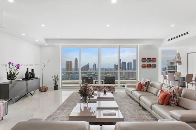 6000 Island Blvd Unit Ph7, Aventura, FL 33160 - living area with a skyline view, expansive windows, and recessed lighting