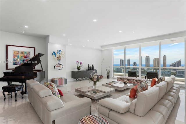 6000 Island Blvd Unit Ph7, Aventura, FL 33160 - living room with a skyline view, recessed lighting, and expansive windows