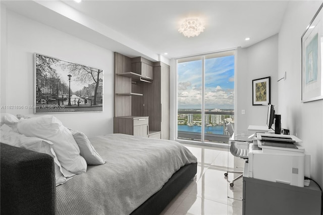 6000 Island Blvd Unit Ph7, Aventura, FL 33160 - bedroom featuring access to exterior, a wall of windows, light tile patterned flooring, and recessed lighting